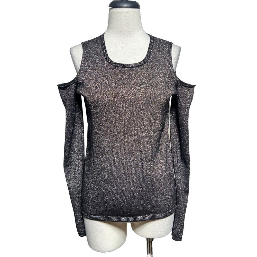 Christopher Fischer Sparkly Cold Shoulder Cashmere Long Sleeve Sweater Small